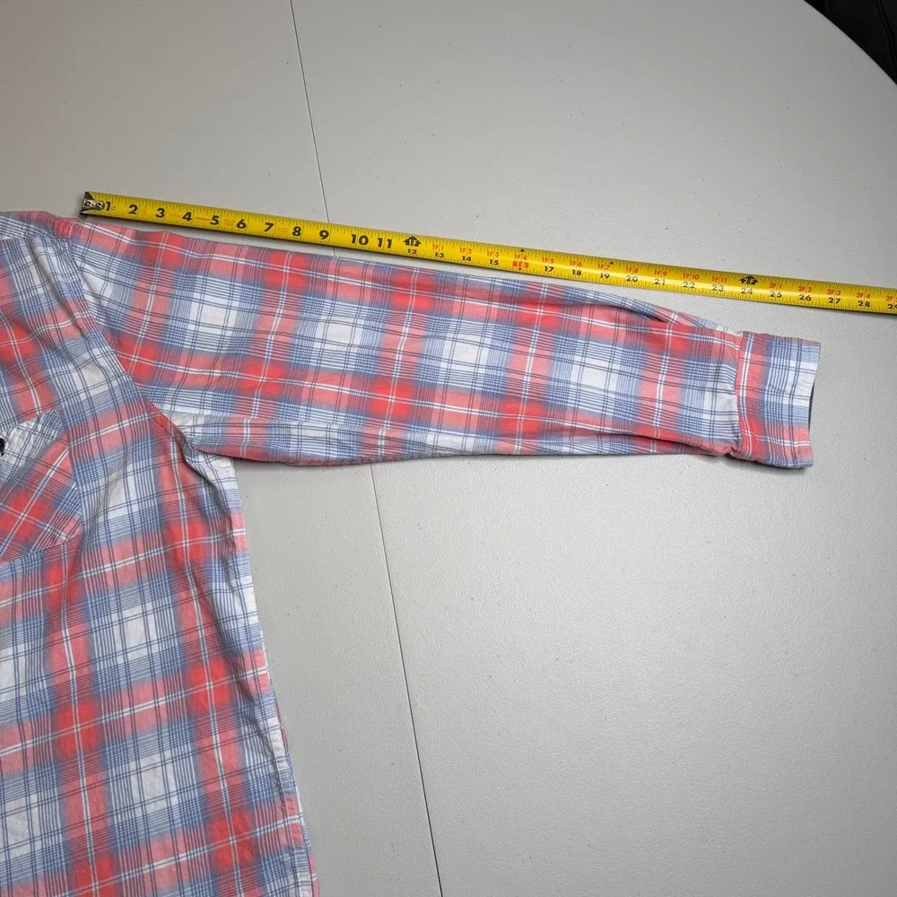 Flag & Anthem Mens XL Tall Plaid Button Down Shirt Coral Blue SM20WS188TL - Picture 6 of 12